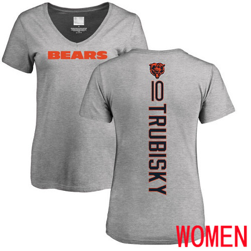 Chicago Bears Ash Women Mitchell Trubisky Backer V-Neck NFL Football #10 T Shirt